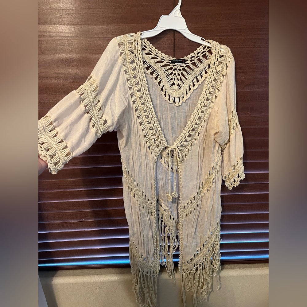 L/XL Ivory Fringe Swim Coverup
